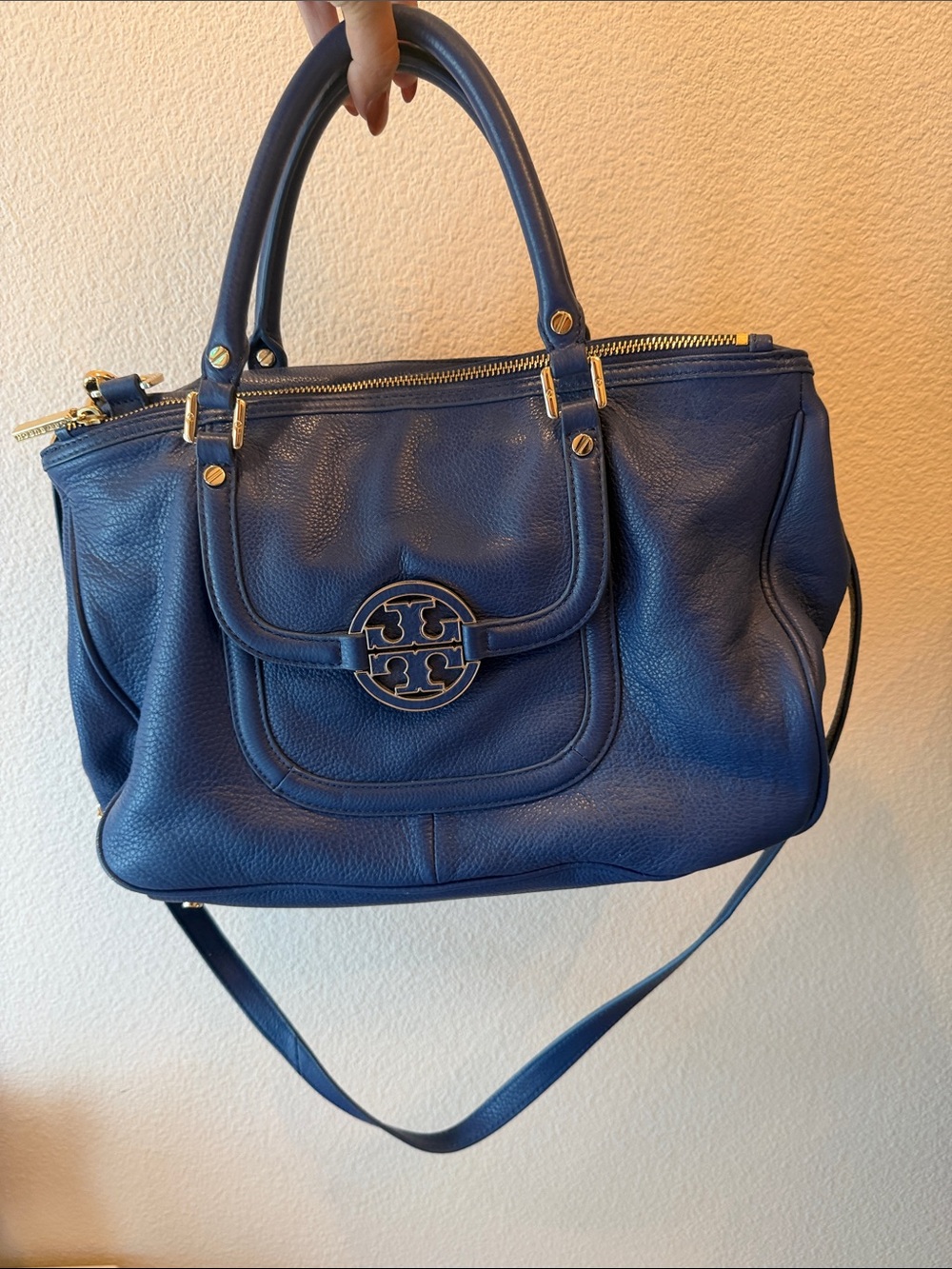 Tory Burch Deep Navy Leather Tote with Crossbody Strap